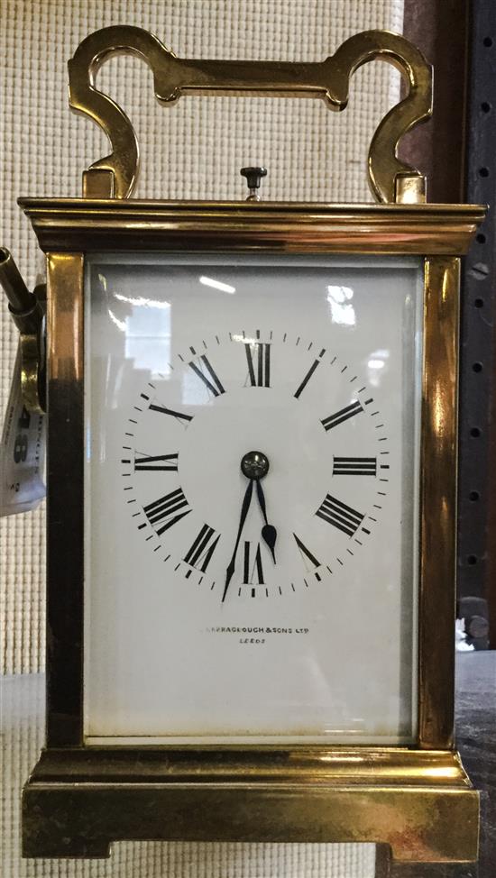 A French brass hour repeating carriage clock 6in.